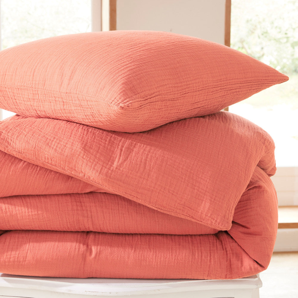 Pack 3 Pièces Housse de couette 140 x 200 cm- Gaze de Coton - Blush