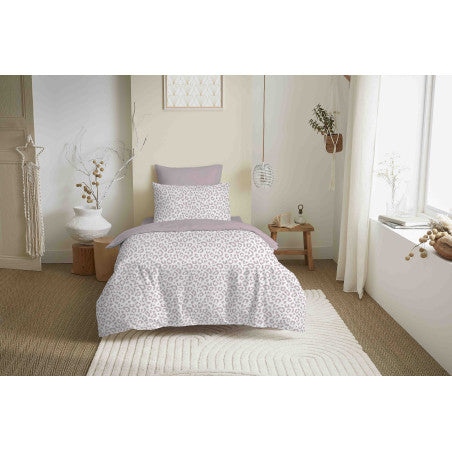 Pack Complet Housse de couette Imprimé 140 x 200 cm - Drap housse 90 x 190 cm - 100% coton / 57 fils/cm² - DIANA BLUSH