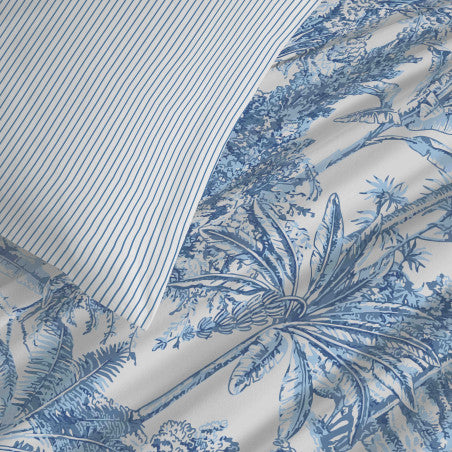 Pack Complet Housse de couette Imprimé 220 x 240 cm - Drap housse 140 x 190 cm - 100% coton / 57 fils/cm² - ADAMA AZUR