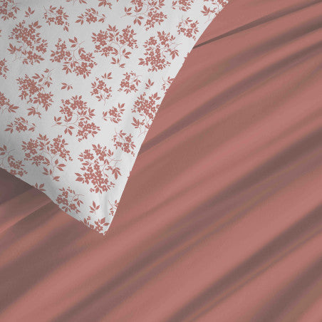 Pack Complet Housse de couette Imprimé 220 x 240 cm - Drap housse 140 x 190 cm - 100% coton / 57 fils/cm²- ELOISE ABRICOT