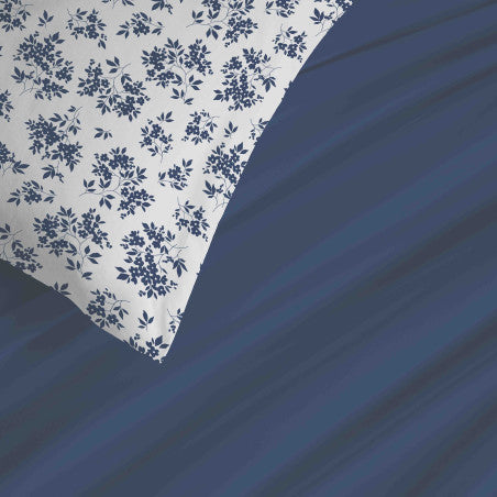 Pack Complet Housse de couette Imprimé 220 x 240 cm - Drap housse 140 x 190 cm - 100% coton / 57 fils/cm²- ELOISE BLEU
