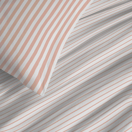 Pack Complet Housse de couette Imprimé 220 x 240 cm - Drap housse 140 x 190 cm - 100% coton / 57 fils/cm²- PALERME BLUSH