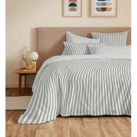Pack Complet Housse de couette Imprimé 220 x 240 cm - Drap housse 140 x 190 cm - 100% coton / 57 fils/cm²- PALERME EUCALYPTUS