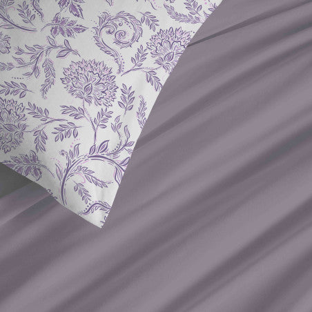 Pack Complet Housse de couette Imprimé 220 x 240 cm - Drap housse 140 x 190 cm - 100% coton / 57 fils/cm²- SALMA LAVANDE