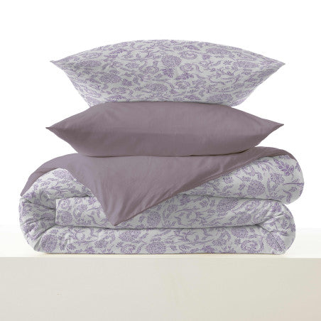 Pack Complet Housse de couette Imprimé 220 x 240 cm - Drap housse 140 x 190 cm - 100% coton / 57 fils/cm²- SALMA LAVANDE