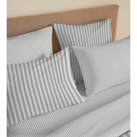 Pack Complet Housse de couette Imprimé 220 x 240 cm - Drap housse 160 x 200 cm - 100% coton / 57 fils/cm²- PALERME EUCALYPTUS