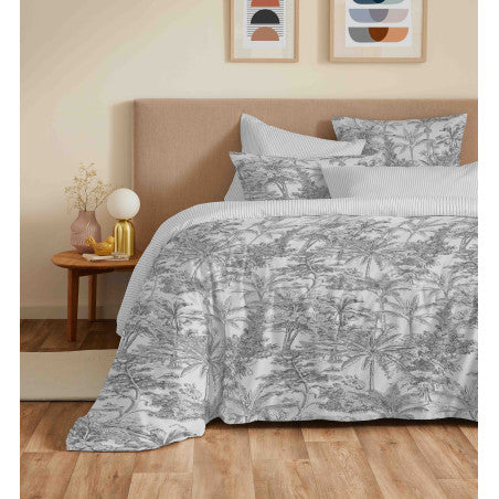 Pack Complet Housse de couette Imprimé 240 x 260 cm - Drap housse 180 x 200 cm King Size - 100% coton / 57 fils/cm²- ADAMA PERLE