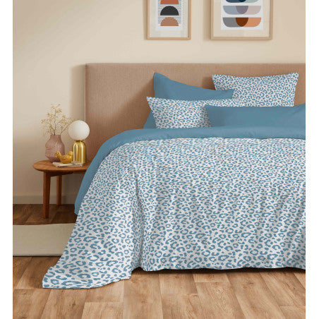Pack Complet Housse de couette Imprimé 240 x 260 cm - Drap housse 180 x 200 cm King Size - 100% coton / 57 fils/cm²- DIANA BLEU
