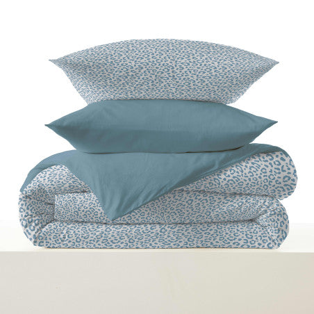 Pack Complet Housse de couette Imprimé 240 x 260 cm - Drap housse 180 x 200 cm King Size - 100% coton / 57 fils/cm²- DIANA BLEU