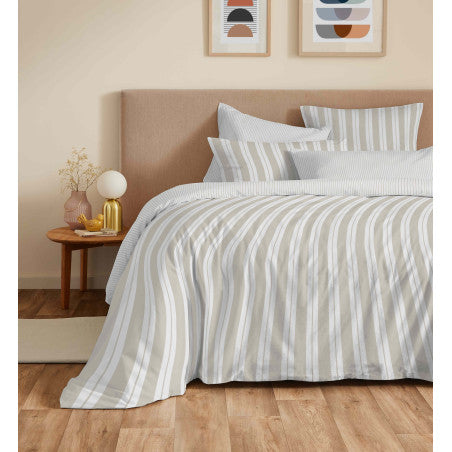 Pack Complet Housse de couette Imprimé 240 x 260 cm - Drap housse 180 x 200 cm King Size - 100% coton / 57 fils/cm²- FLORENCE NATUREL
