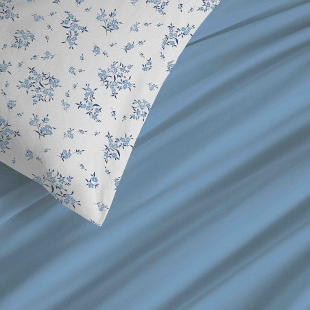 Pack Complet Housse de couette Imprimé 240 x 260 cm - Drap housse 180 x 200 cm King Size - 100% coton / 57 fils/cm² - LOUISE BLEU