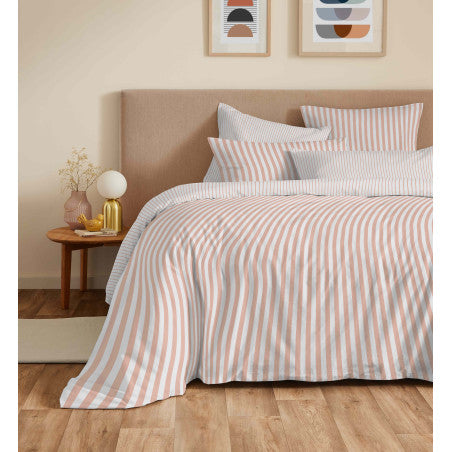 Pack Complet Housse de couette Imprimé 240 x 260 cm - Drap housse 180 x 200 cm King Size - 100% coton / 57 fils/cm²- PALERME BLUSH