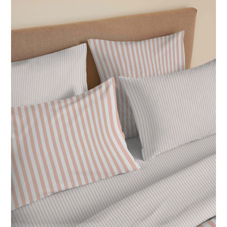 Pack Complet Housse de couette Imprimé 240 x 260 cm - Drap housse 180 x 200 cm King Size - 100% coton / 57 fils/cm²- PALERME BLUSH