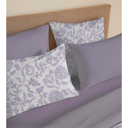 Pack Complet Housse de couette Imprimé 240 x 260 cm - Drap housse 180 x 200 cm King Size - 100% coton / 57 fils/cm²-SALMA LAVANDE