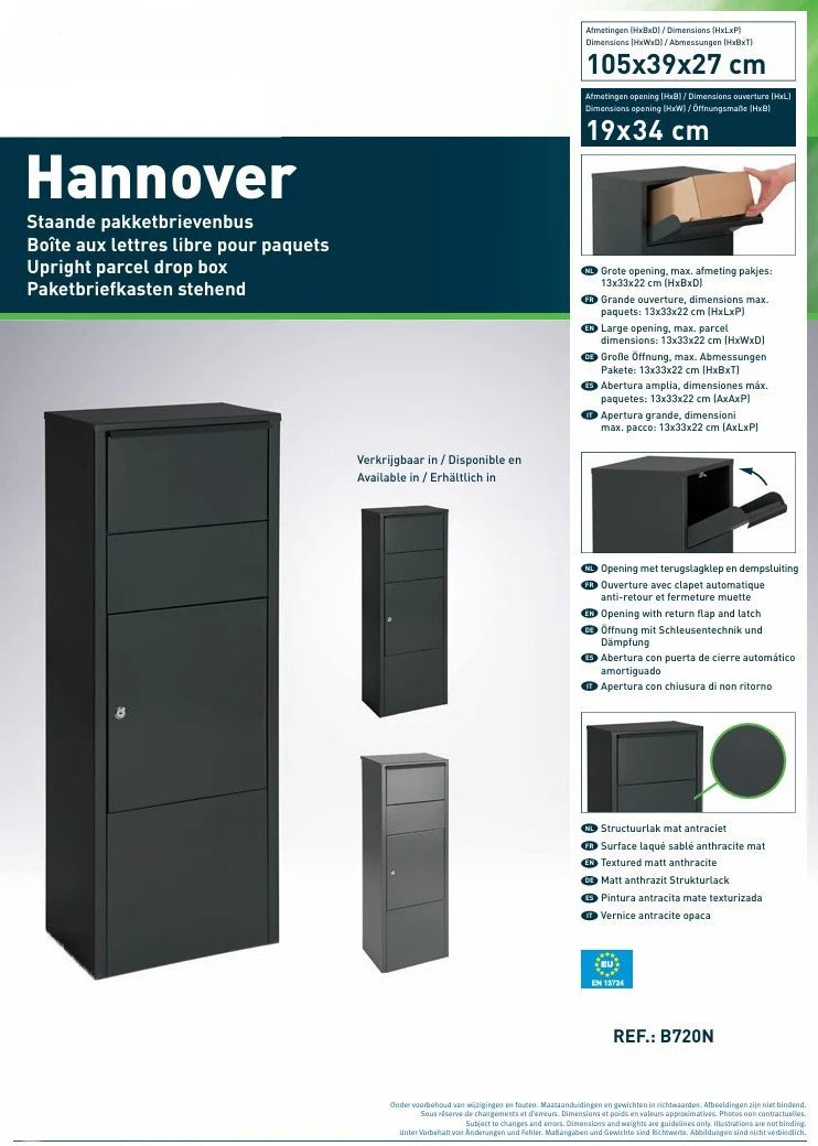 Boîte aux lettres pour paquets Hannovre grise mat