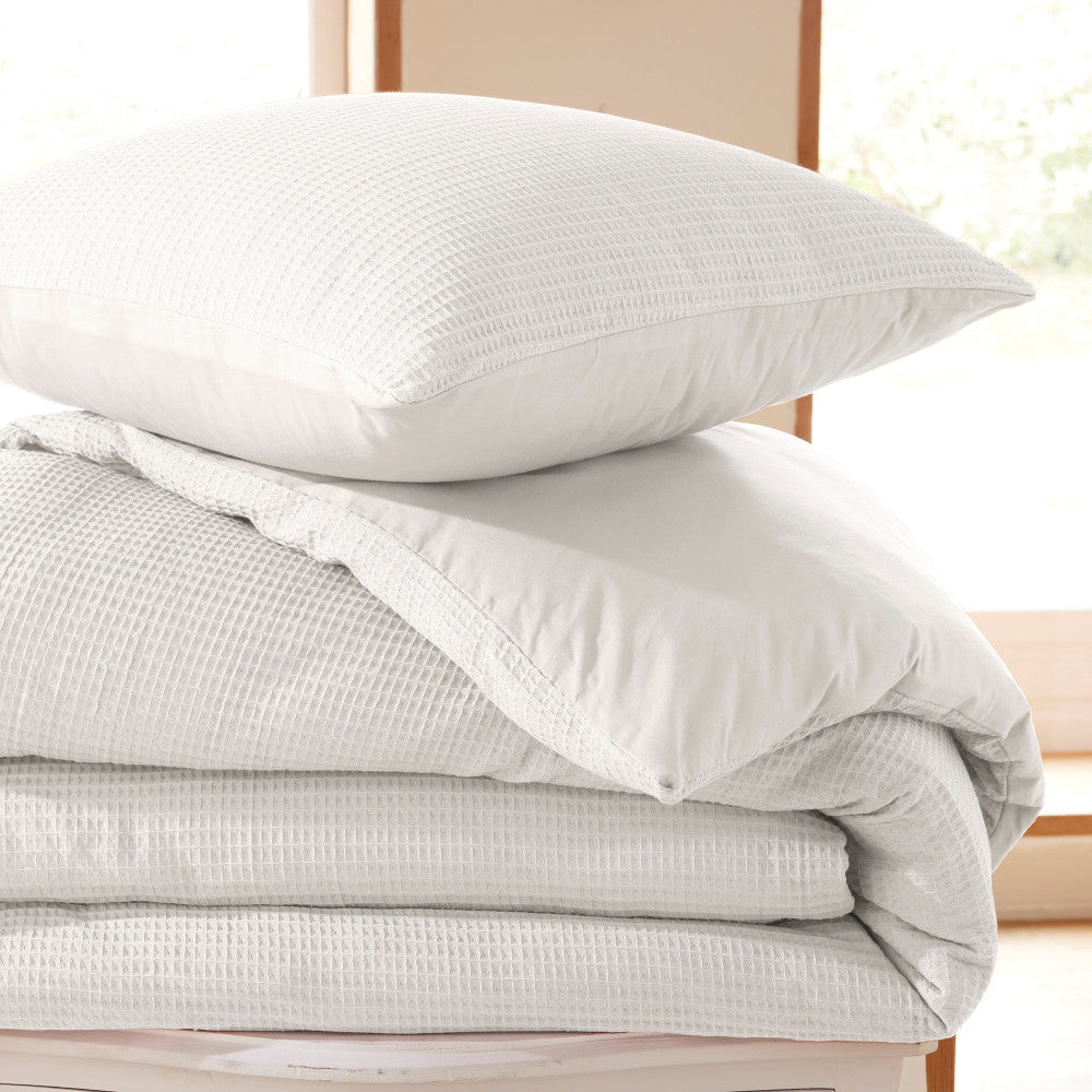 Pack 2 Pièces Housse de couette 140x200cm + 1 taie d'oreiller 65X65cm - nid d'abeille - Neige