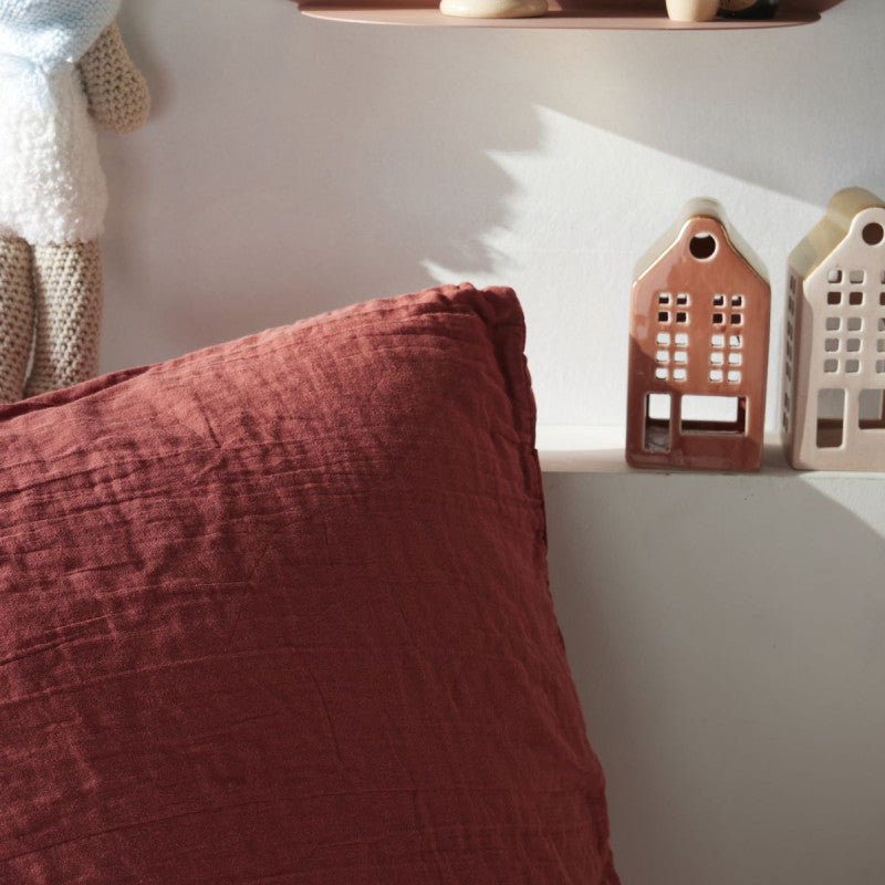 Pack 3 pièces Housse de couette 240 x 220 cm + 2 Taies d'oreiller 65 x 65 cm Gaze de Coton Terracotta