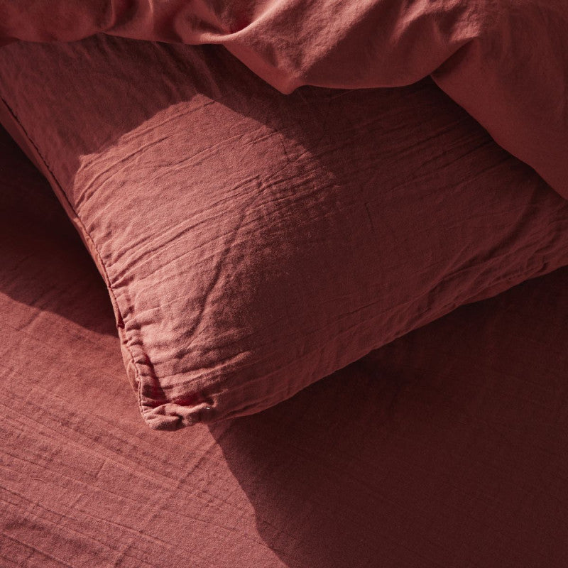 Pack 3 pièces Housse de couette 260 x 240 cm + 2 Taies d'oreiller 65 x 65 cm Gaze de Coton Terracotta
