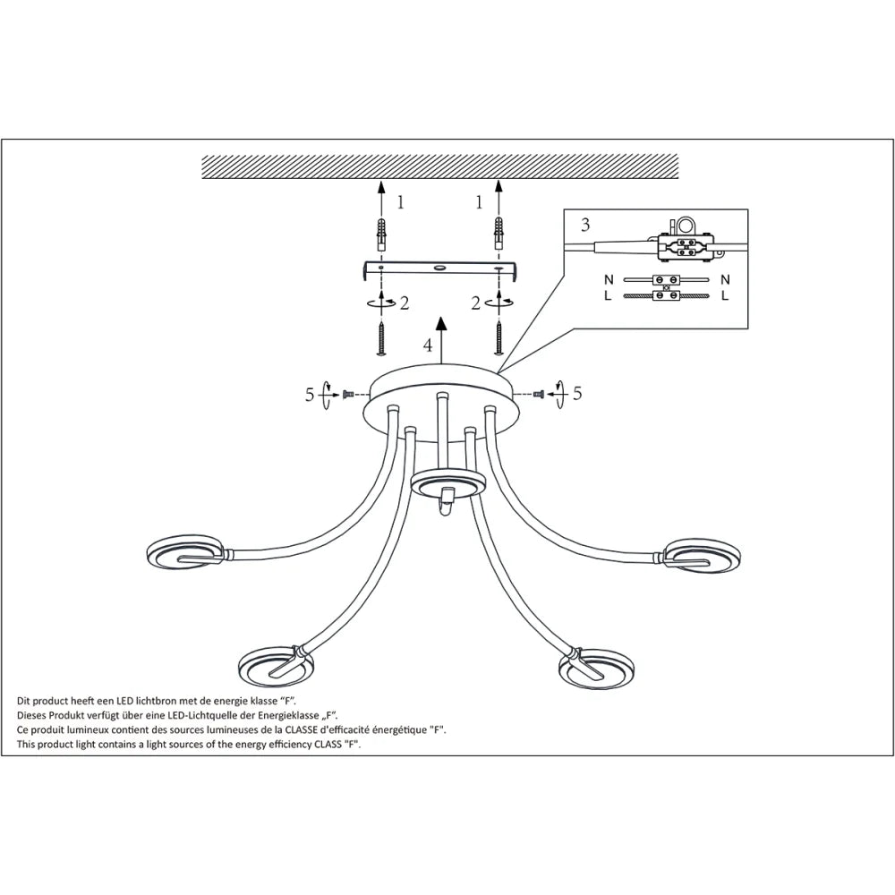 Plafonnier noir & blanc - LED - 5 lumières - Turound