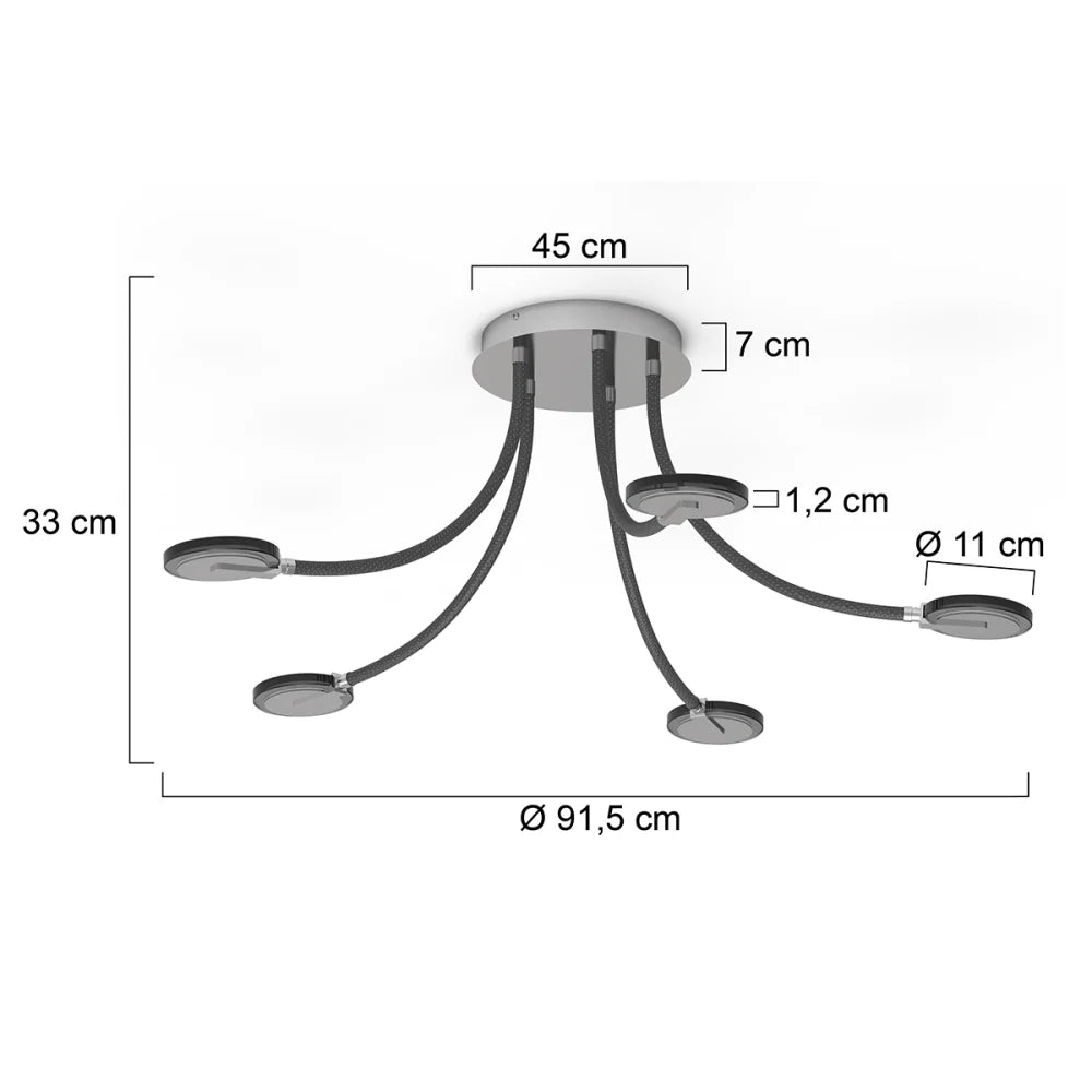 Plafonnier en acier brossé noir - LED - 5 lumières - Turound