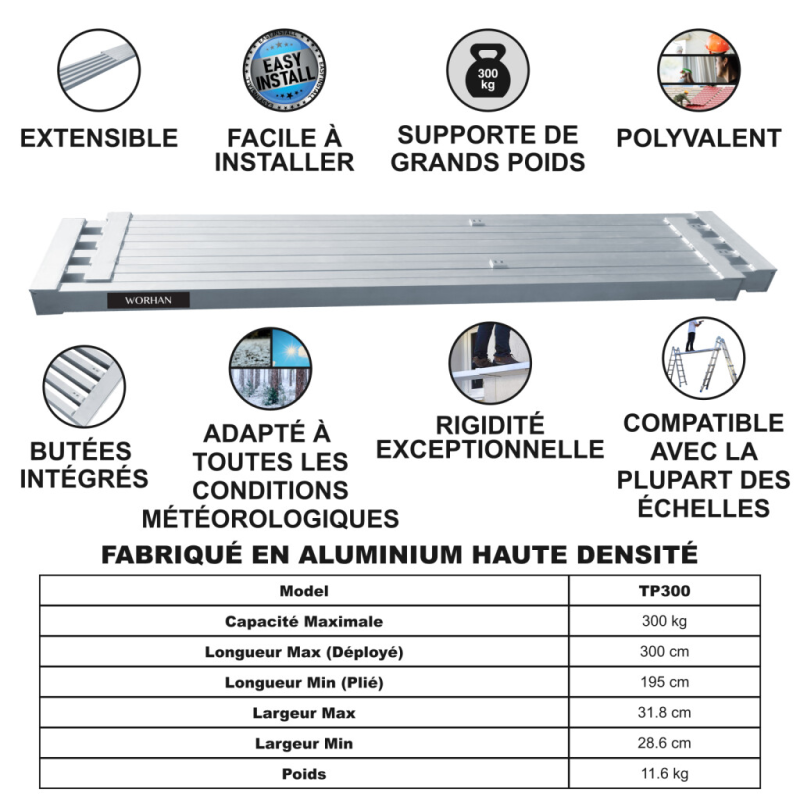 Plateforme Extensible de Travail 300cm
