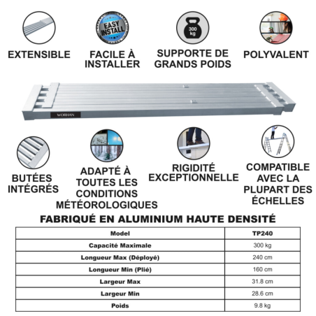 Plateforme Extensible de Travail 240 cm
