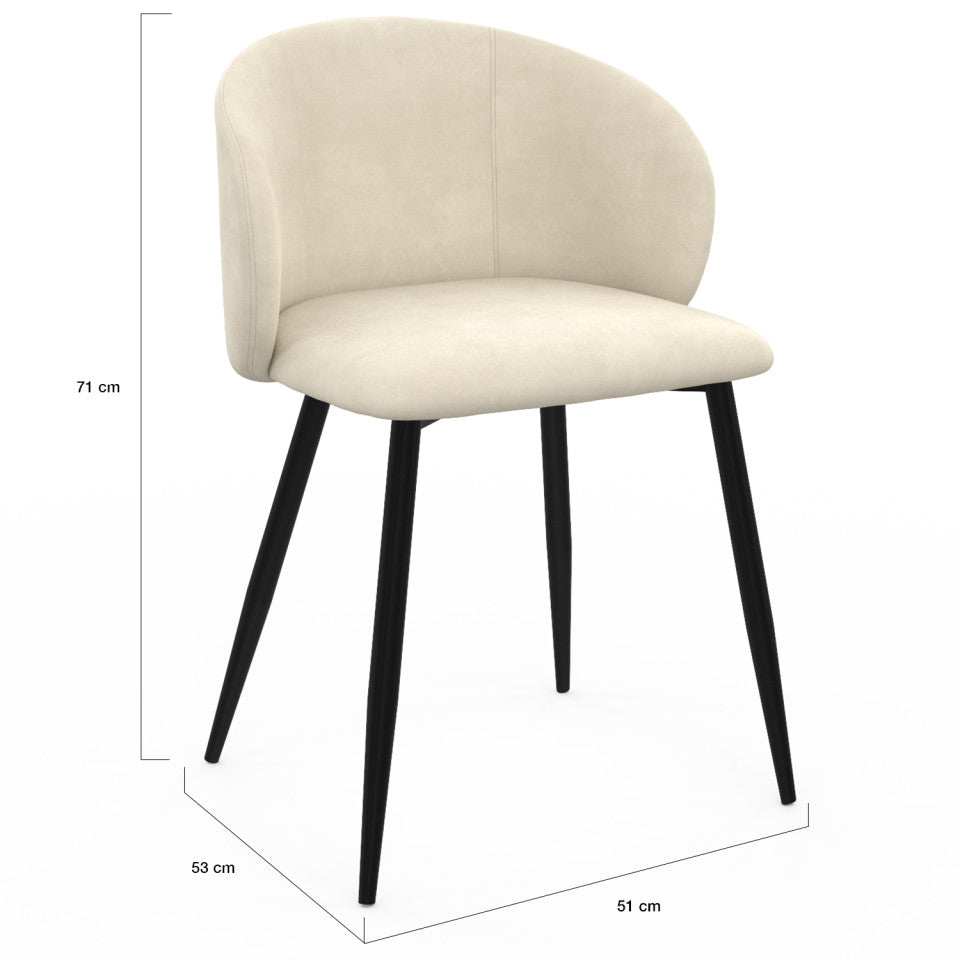 Chaises Léona velours crème pieds métal noirs - lot de 6