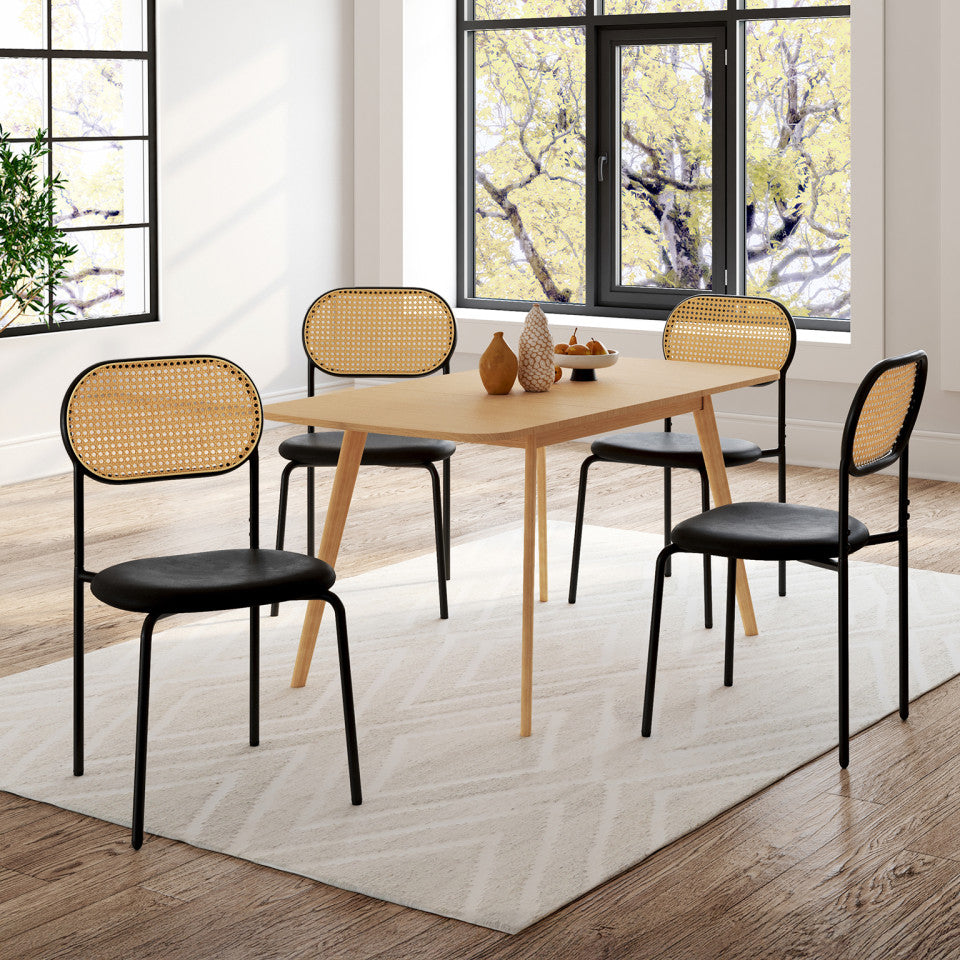 Chaises Clarisse dossier cannage et assise noire - lot de 4