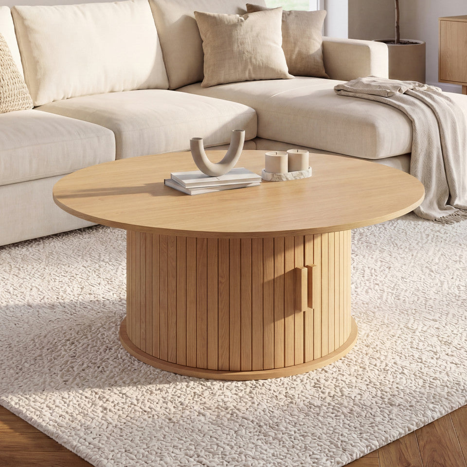 Table basse ronde Albane pied lattes avec rangement Ø100cm