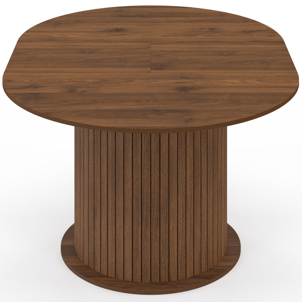 Table à manger ronde extensible Albane effet hêtre avec rangement Ø110-150cm