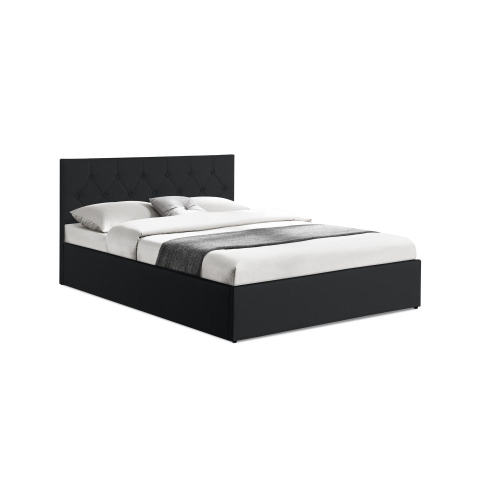 Lit coffre Hanna en PVC noir avec sommier et tête de lit 160x200cm