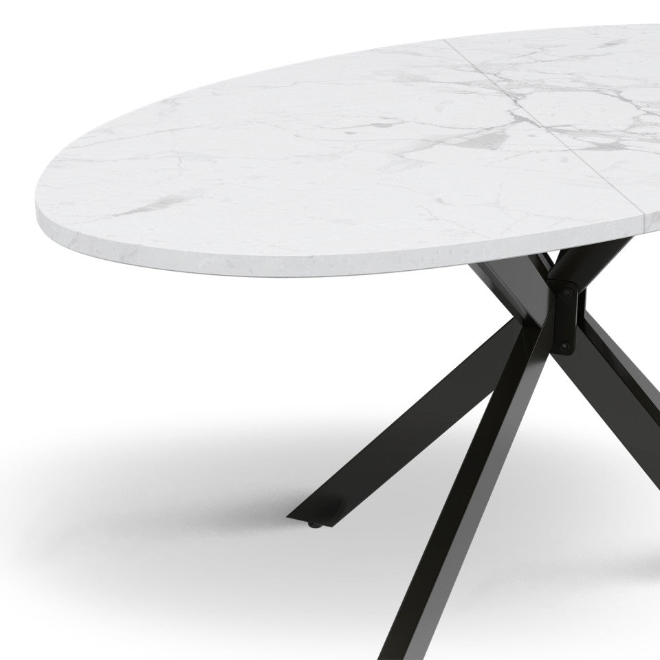 Table à manger ovale Céleste effet marbre blanc et noir 200cm