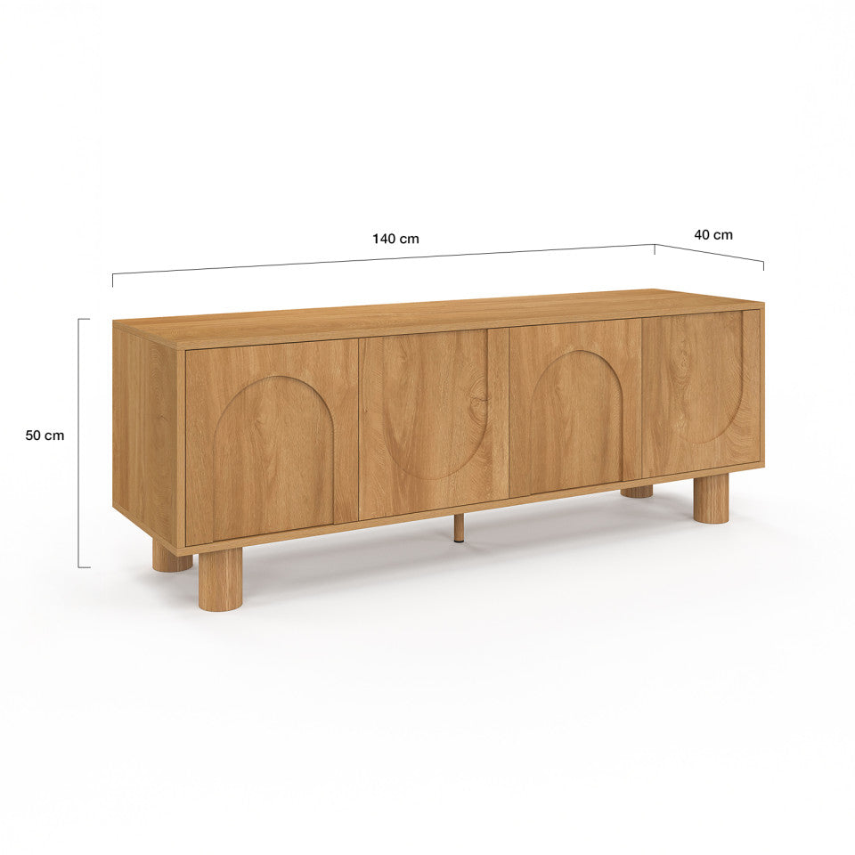 Meuble TV Arlo effet chêne 4 portes 140cm