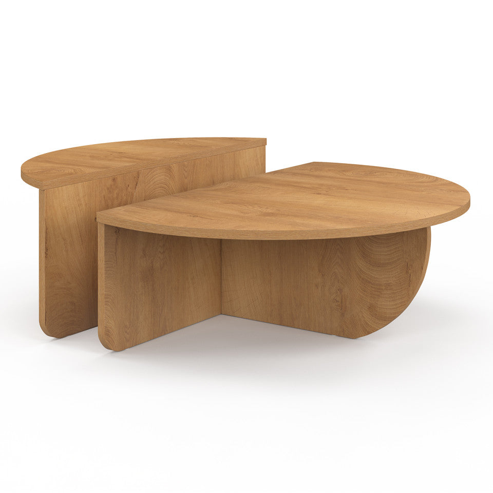 Tables basses rondes asymétriques effet bois
