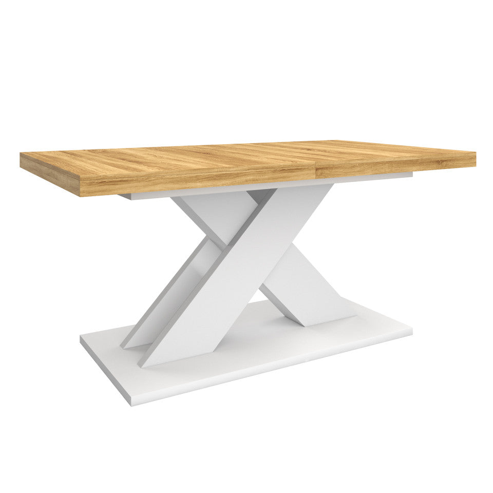 Table repas extensible Alexia 160-200cm plateau bois et pied central blanc