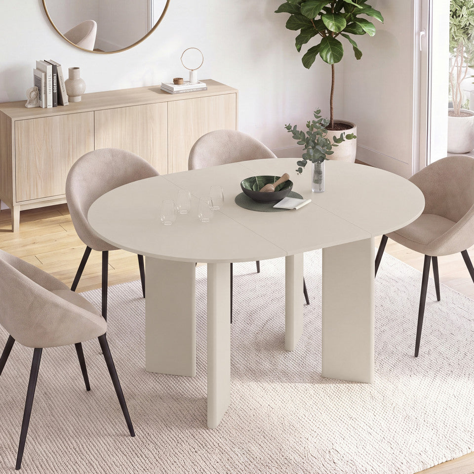 Table à manger ronde extensible Cassia Ø110-150cm beige