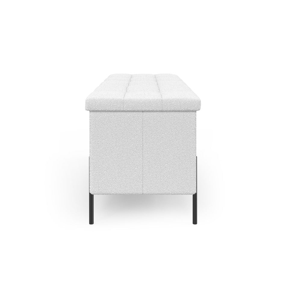 Banc coffre Loan en bouclette blanche et pieds noirs 100cm