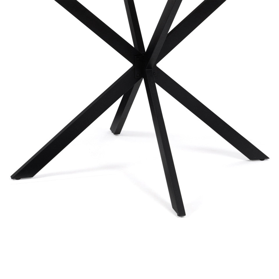 Table repas Soline 110cm plateau rond effet marbre et pieds croisés noirs