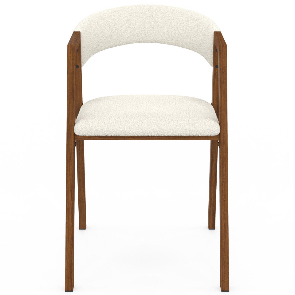 Chaises Enola avec accoudoirs bouclette pieds effet noyer- lot de 4