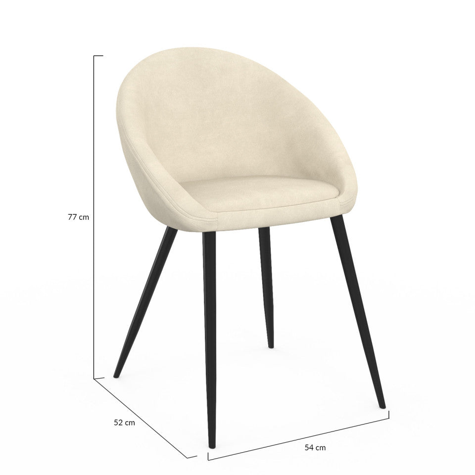 Chaises Dory en velours crème et pieds métal noirs - lot de 4