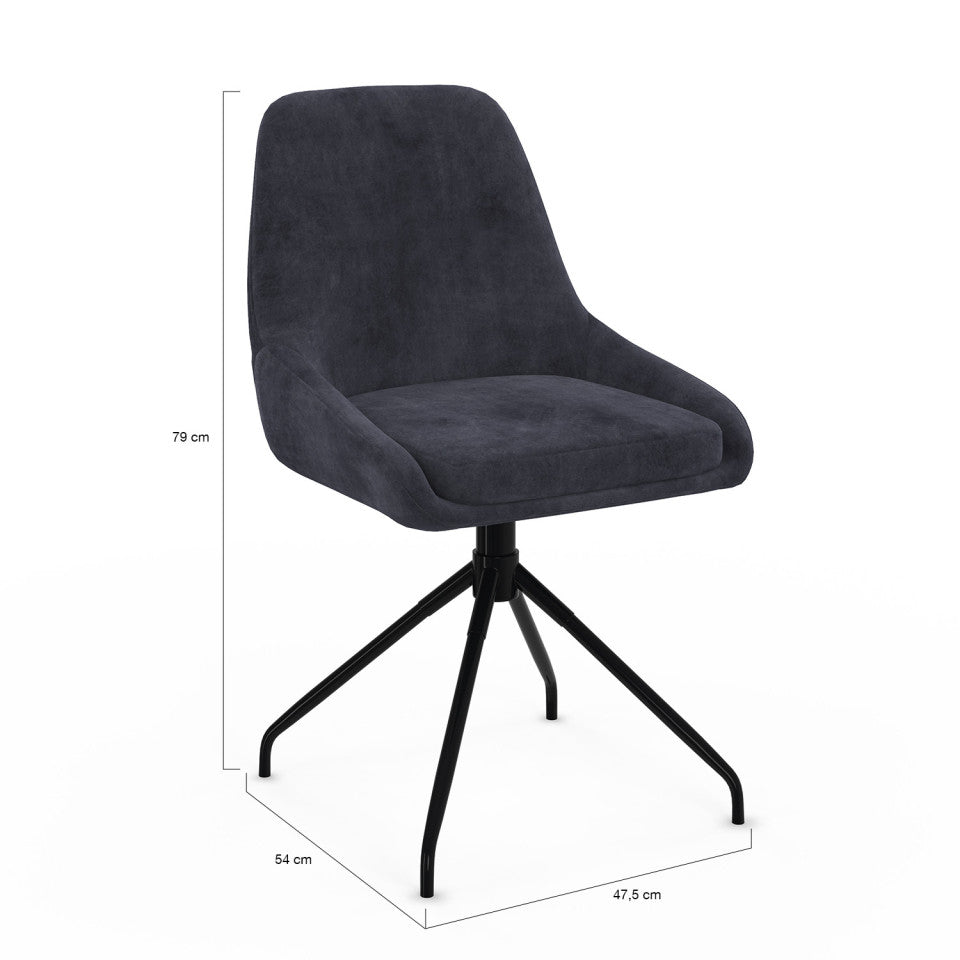 Chaises Olivia assise pivotante gris foncé pieds métal - lot de 4