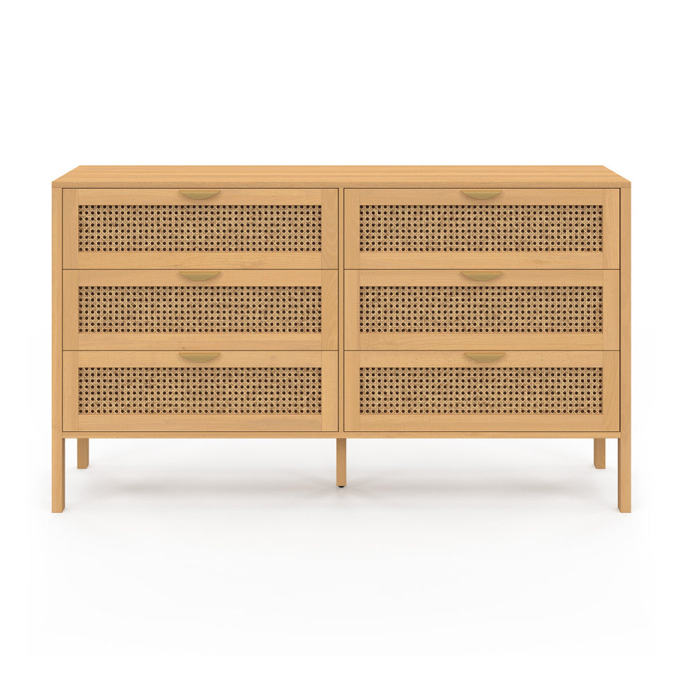 Commode Eve 6 tiroirs en cannage 140cm