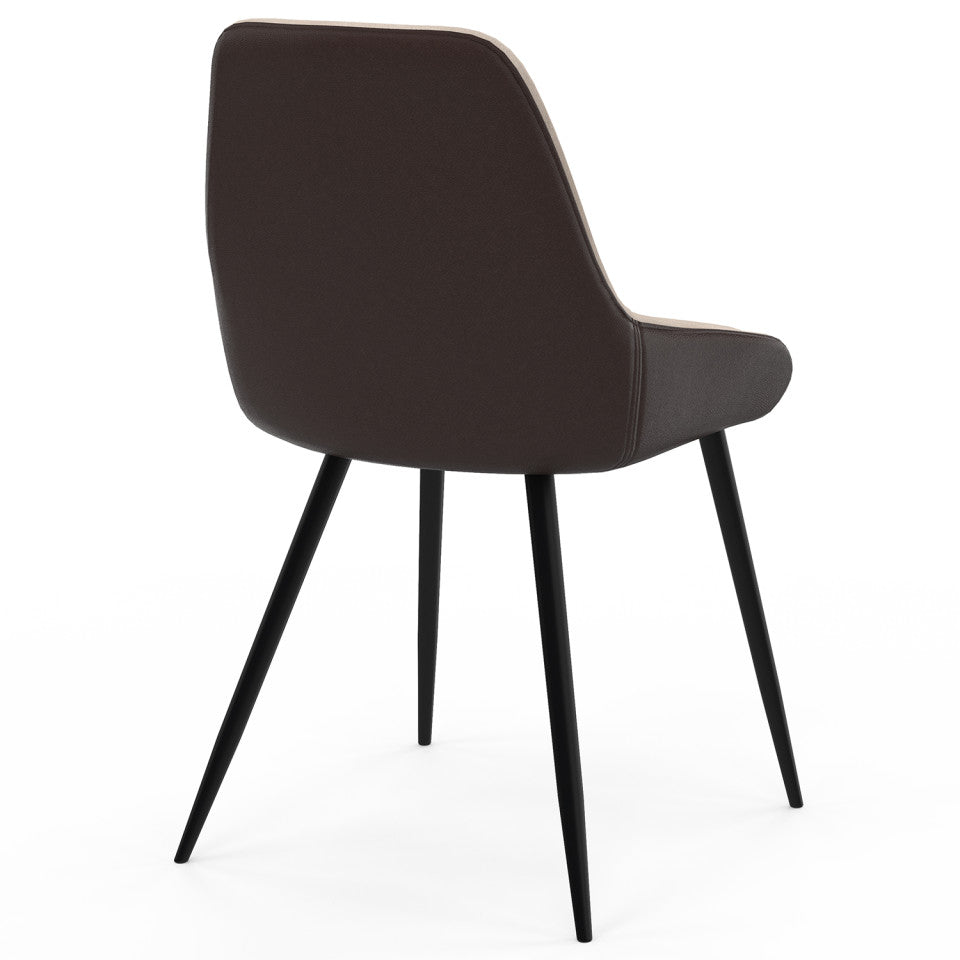 Chaises Ornella bi-matière taupe et marron pieds métal noirs - lot de 4