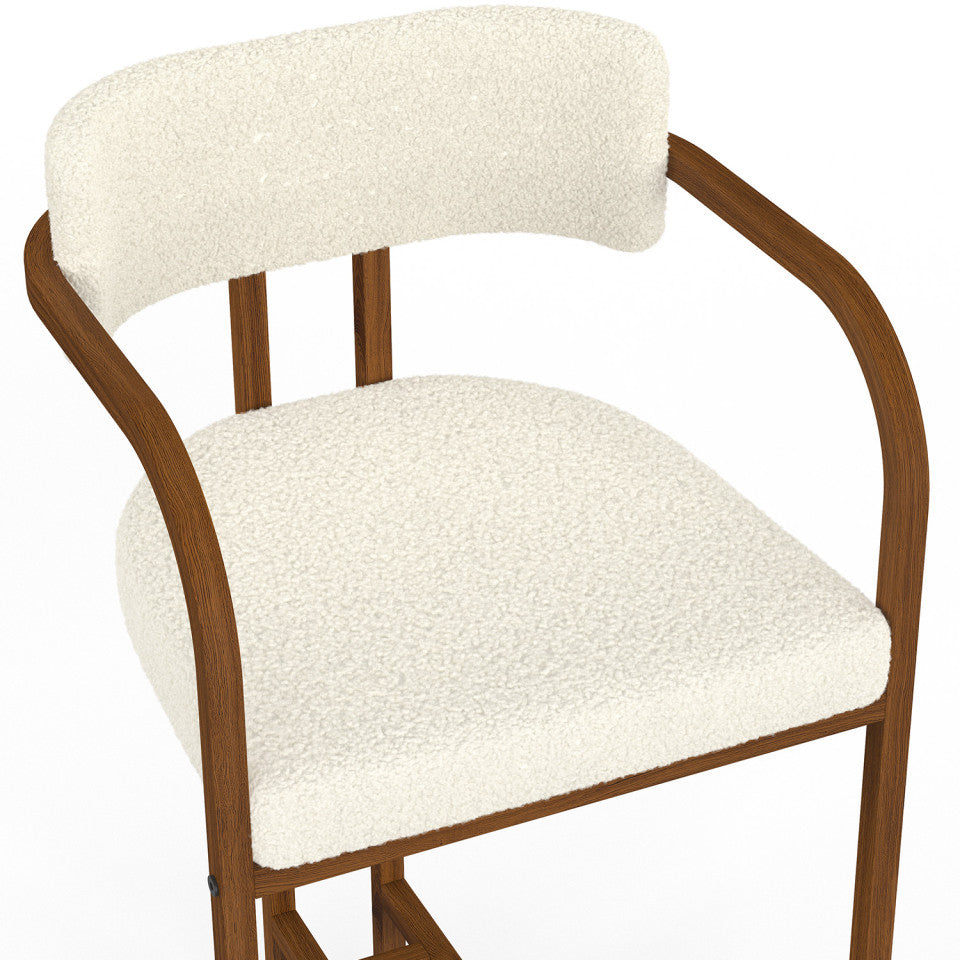 Tabourets de bar Elsa bouclette blanche pieds effet noyer - lot de 4