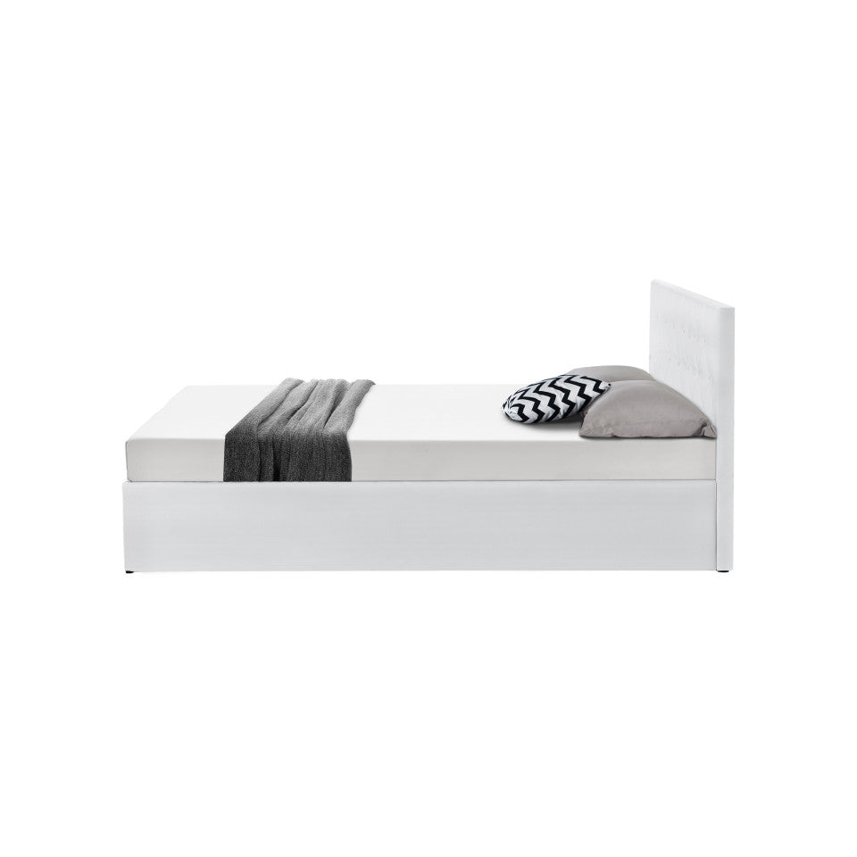 Lit coffre Hanna en PVC blanc avec sommier 160x200cm