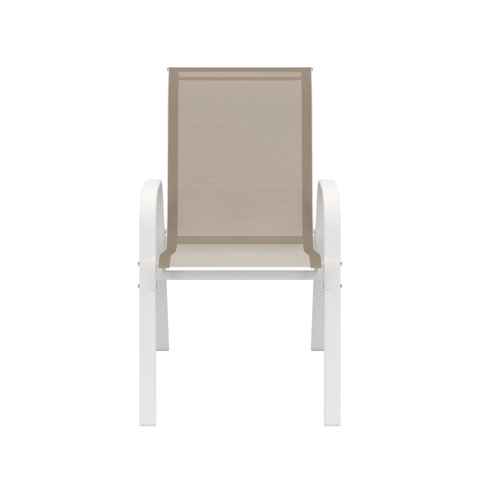 Ensemble de jardin Minorca 8 places en textilène et verre trempé blanc et beige