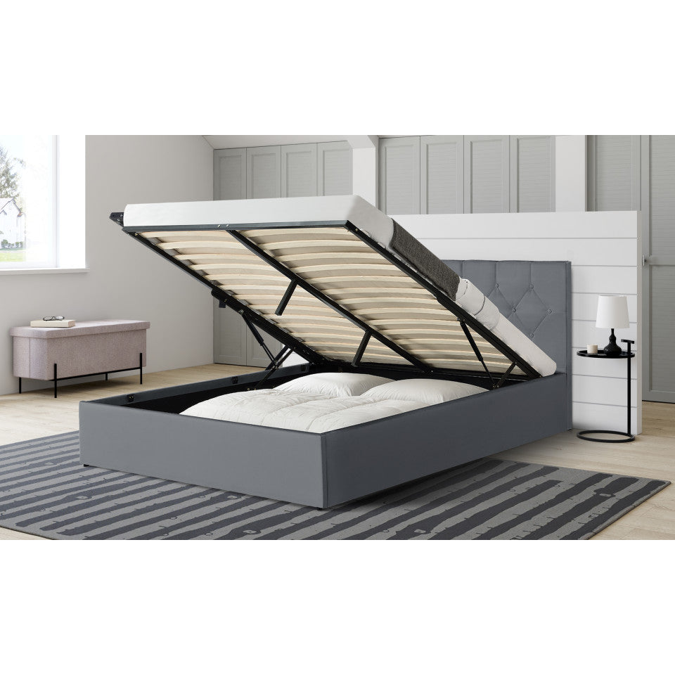 Lit coffre Hanna en PVC gris avec sommier 160x200cm