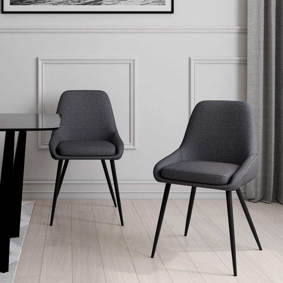Chaises Ornella assise tissu gris foncé et pieds métal noirs - lot de 2