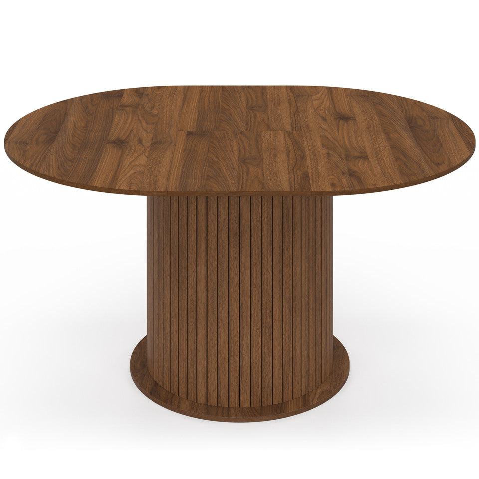 Table à manger ronde extensible Albane effet hêtre avec rangement Ø110-150cm