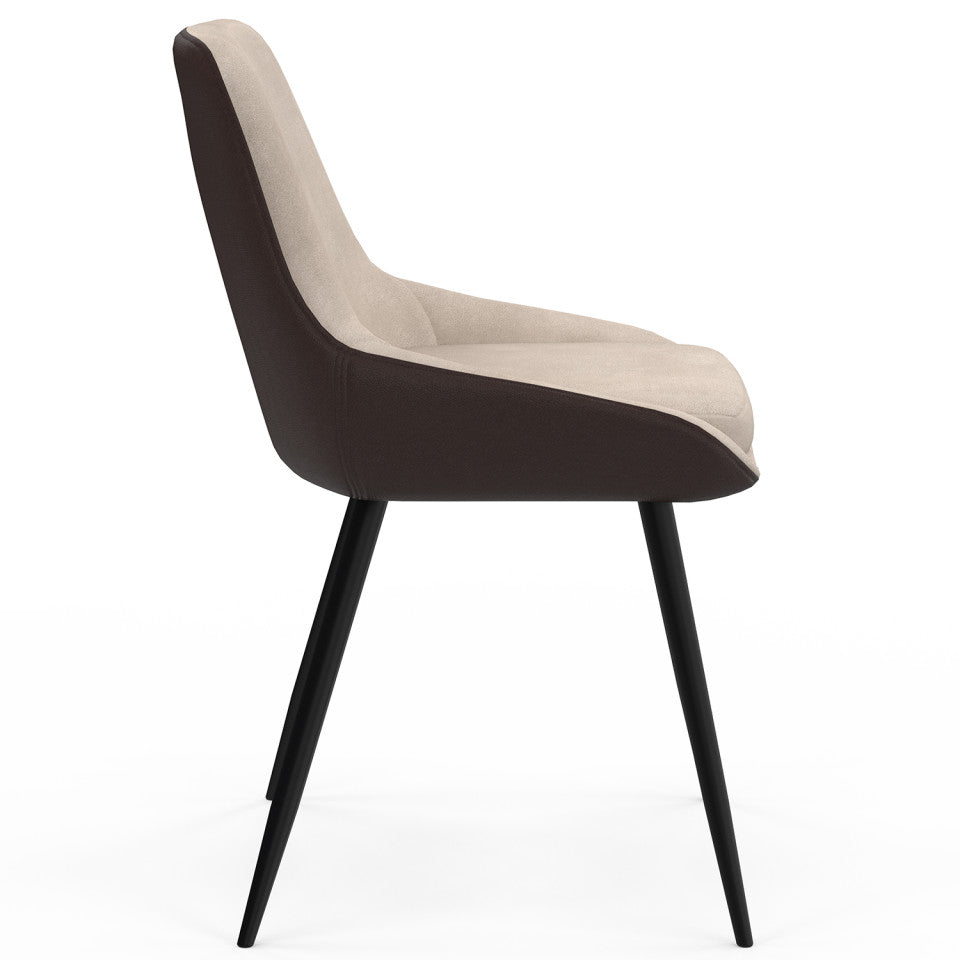 Chaises Ornella bi-matière taupe et marron pieds métal noirs - lot de 4